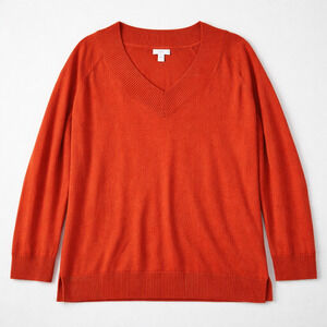J Jill Sweater Womens M Orange Easy Fit V Neck Knit Lightweight Pullover